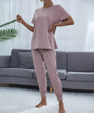 Chic Comfort Home Suit with Short-Sleeved Top and Slim Trousers