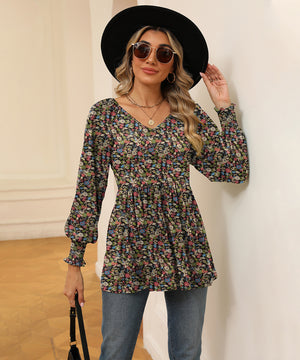 Printed Bubble Long Sleeve Fitted Top Nylon Elastane Blend