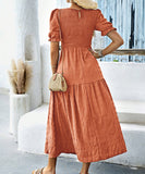Casual Leaf-Sleeved Fitted Long Dress for Women in Multiple Colors