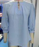 Chic Keyhole V-neck Seven-point Sleeved Loose Chiffon Top