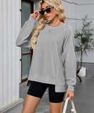 Solid Color Wavy Round Neck Long Sleeve Loose Fitting Shirt