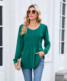 Solid Color Round Neck Striped Loose Long Sleeve T Shirt