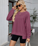 Solid Color Wavy Round Neck Long Sleeve Loose Fitting Shirt