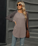 Striped Patchwork Crewneck Long Sleeve Tailcoat T Shirt