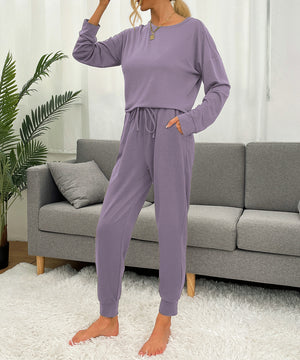 Comfortable Large-Size Purple Long-Sleeved Home Wear Set