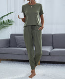 Chic Comfort Home Suit with Short-Sleeved Top and Slim Trousers