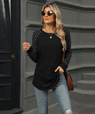 Striped Patchwork Crewneck Long Sleeve Tailcoat T Shirt