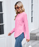 Casual Round Neck Long Sleeve Tee With Curved Hem Open Front
