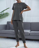 Chic Comfort Home Suit with Short-Sleeved Top and Slim Trousers