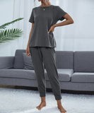 Chic Comfort Home Suit with Short-Sleeved Top and Slim Trousers
