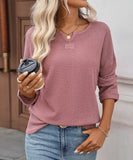 Striped Waffle Knit Top Stretch All Day Comfort Everyday