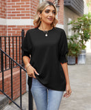 Loose Fit Round Neck Blazer Solid Color Nylon Elastane