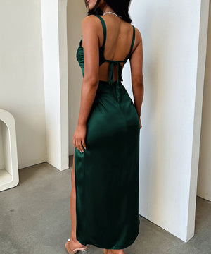 Elegant Flowy Lace Long Dress in Black Navy Wine Green