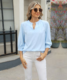 Chic Keyhole V-neck Seven-point Sleeved Loose Chiffon Top