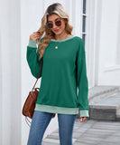 Color Block Ribbed Sweatshirt Round Neck Loose Long Sleeves