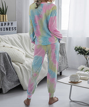Large Size Tie-Dye Printed Long-Sleeved Home Wear Set