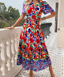 Casual Printed Vacation Dress in Green and Navy for Summer Fun