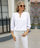 Chic Keyhole V-neck Seven-point Sleeved Loose Chiffon Top