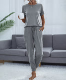 Chic Comfort Home Suit with Short-Sleeved Top and Slim Trousers