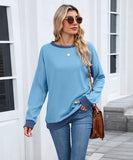 Color Block Ribbed Sweatshirt Round Neck Loose Long Sleeves