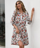 Floral Print V-Neck Casual Pullover Dress