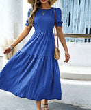 Casual Leaf-Sleeved Fitted Long Dress for Women in Multiple Colors