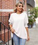 Loose Fit Round Neck Blazer Solid Color Nylon Elastane