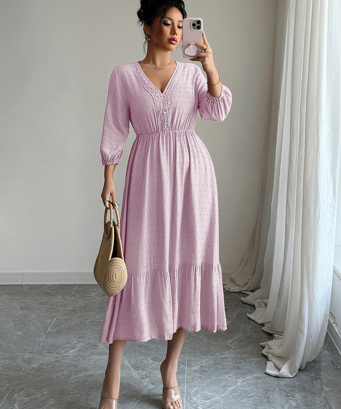 V-Neck Lace Panel Skirt