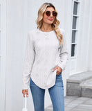 Casual Round Neck Long Sleeve Tee With Curved Hem Open Front