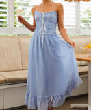 Lace Patchwork High-Waisted Halter Dress for Chic Elegance