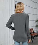 V Neck Striped Loose Long Sleeve T Shirt Nylon Elastane
