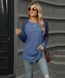 Striped Patchwork Crewneck Long Sleeve Tailcoat T Shirt