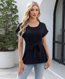 Chic Ruffled Round Neck Short-Sleeved Top in Trendy Colors