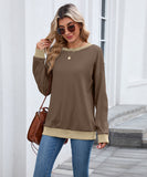 Color Block Ribbed Sweatshirt Round Neck Loose Long Sleeves