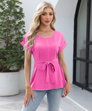 Chic Ruffled Round Neck Short-Sleeved Top in Trendy Colors