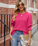 Loose Fit Round Neck Blazer Solid Color Nylon Elastane