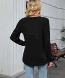 V Neck Striped Loose Long Sleeve T Shirt Nylon Elastane