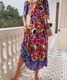 Casual Printed Vacation Dress in Green and Navy for Summer Fun