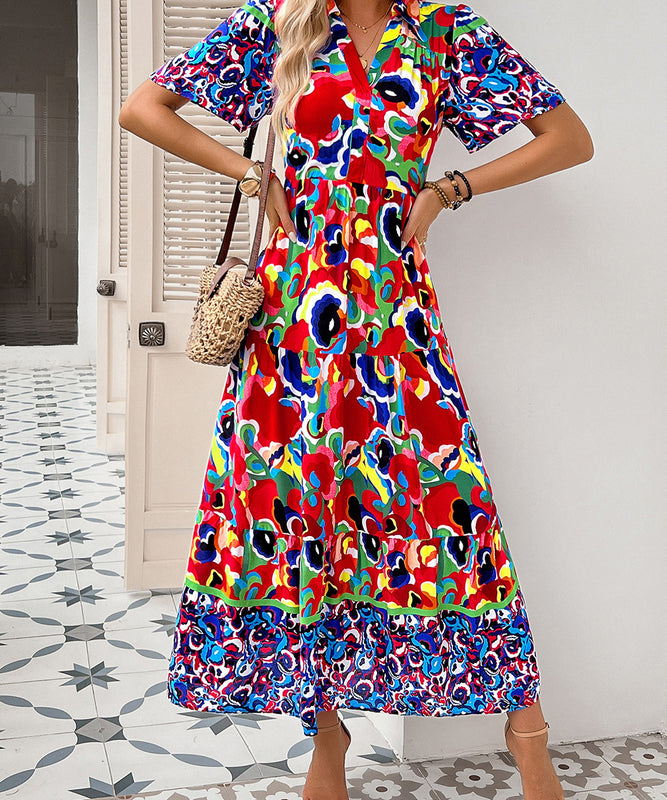 Casual Printed Vacation Dress in Green and Navy for Summer Fun