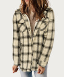 Plaid Collar Long Sleeve Casual Jacket For Women Khaki