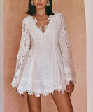 White Lace Trim Short Skirt V Neck Polyester Dressy