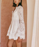White Lace Trim Short Skirt V Neck Polyester Dressy