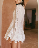 White Lace Trim Short Skirt V Neck Polyester Dressy