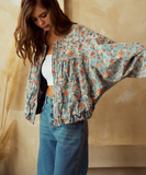 Relaxed Fit Printed Batwing Sleeve Jacket Washed Effect
