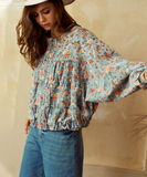 Relaxed Fit Printed Batwing Sleeve Jacket Washed Effect