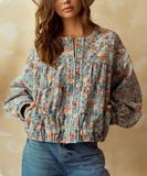 Relaxed Fit Printed Batwing Sleeve Jacket Washed Effect
