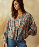 Relaxed Fit Printed Batwing Sleeve Jacket Washed Effect