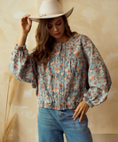 Relaxed Fit Printed Batwing Sleeve Jacket Washed Effect