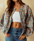 Relaxed Fit Printed Batwing Sleeve Jacket Washed Effect