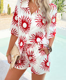 StyleNest Floral Color Blocking Cardigan Short Pants Set – Casual Vacation Comfort